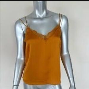 NWT Abercrombie & Fitch Satin Lace Trim Cami Spaghetti Strap in Rust/Mustard, XS